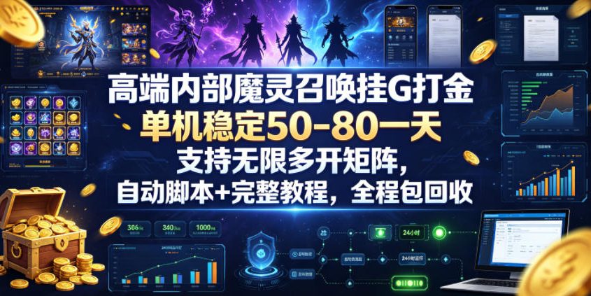 高端内部魔灵召唤挂G打金，单机稳定50-80一天，支持无限多开矩阵，自动脚本+完整教程，全程包回收【揭秘】-AI学习资源网