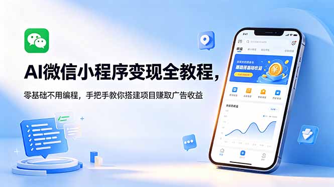 AI微信小程序变现全教程，零基础不用编程，手把手教你搭建项目赚取广告收益-AI学习资源网