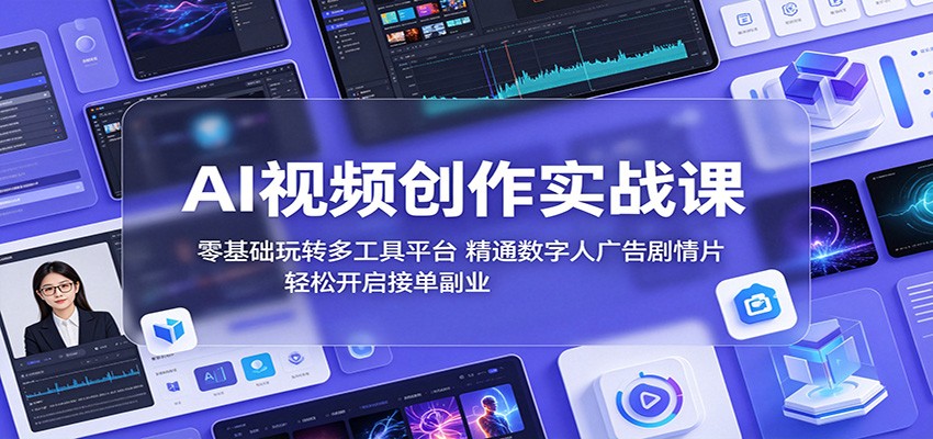 AI视频创作实战课：零基础玩转多工具平台，精通数字人广告、剧情片，轻松开启接单副业-AI学习资源网