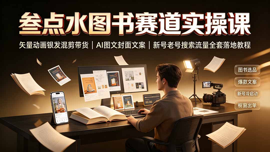 叁点水图书赛道实操课｜矢量动画银发混剪带货，AI图文封面文案，新号老号搜索流量全套落地教程-AI学习资源网