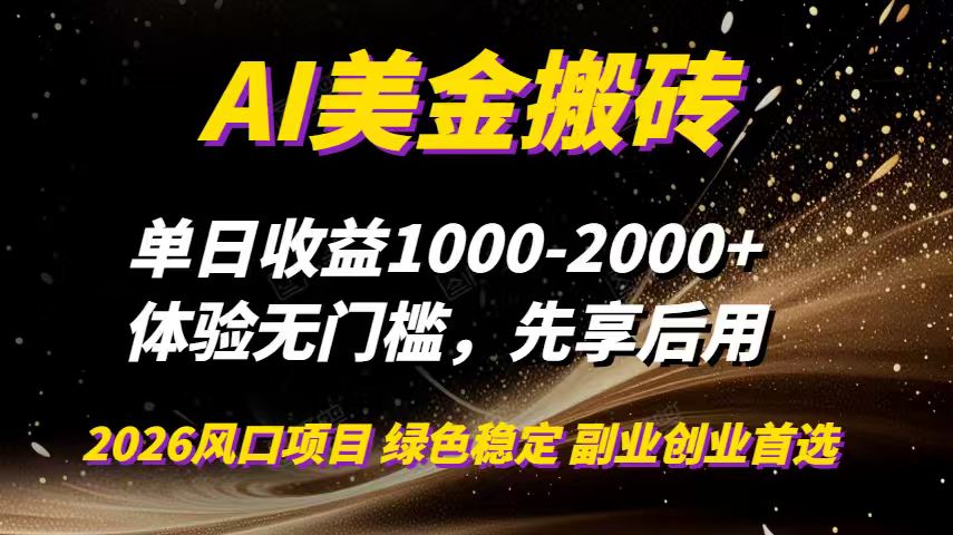 AI美金搬砖，单日收益1000-2000+，2025风口项目，可以副业，可以全职，可以工作室放大-AI学习资源网