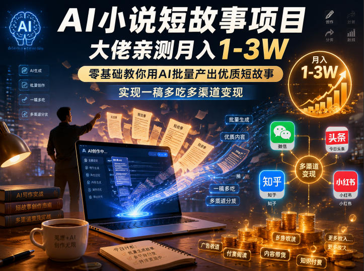 AI小说短故事项目，大佬亲测月入1-3W，零基础教你用AI批量产出优质短故事，实现一稿多吃多渠道变现(更新0624)-AI学习资源网