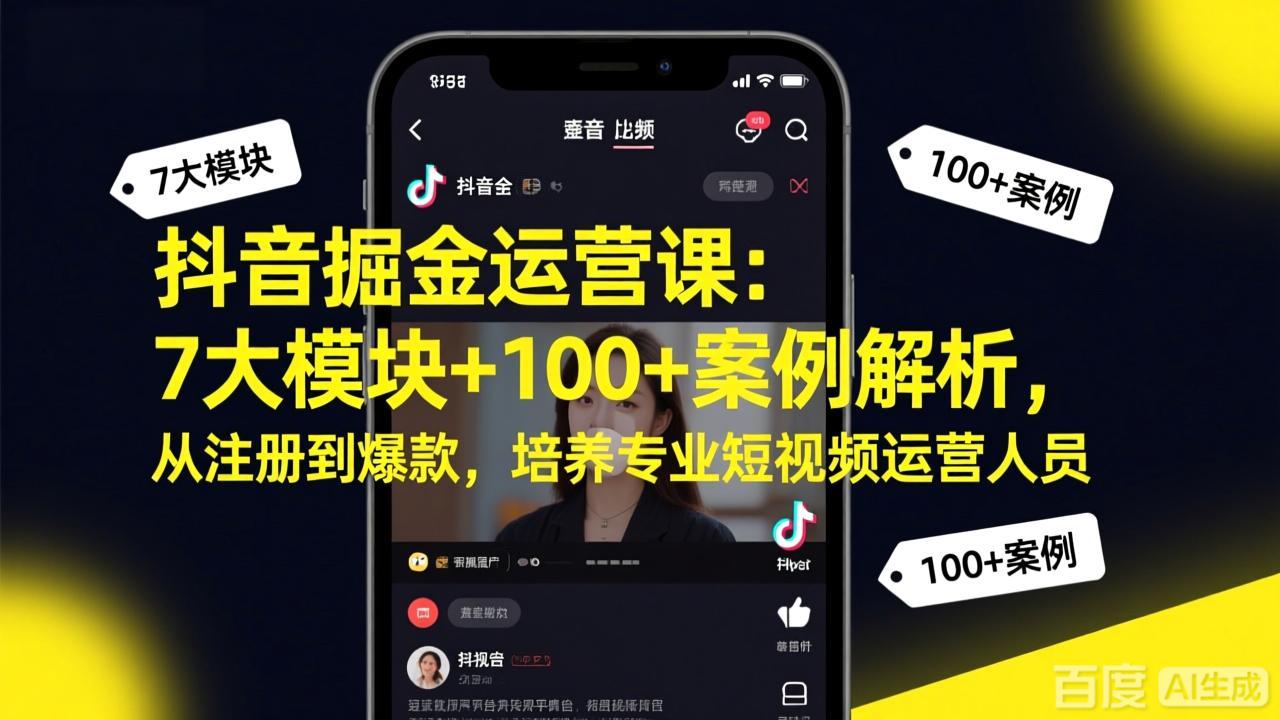 抖音掘金运营课:7大模块+100+案例解析,从注册到爆款,培养专业短视频运营人员-AI学习资源网