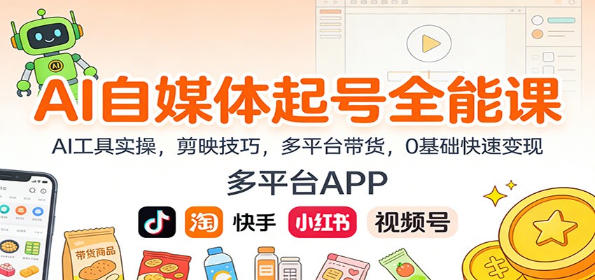 AI自媒体起号全能课:AI工具实操,剪映技巧,多平台带货,0基础快速变现-AI学习资源网