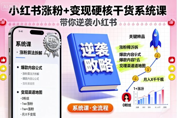 小红书涨粉+变现硬核干货系统课，带你逆袭小红书-AI学习资源网