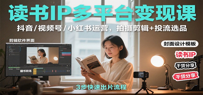 读书IP多平台变现课：抖音/视频号/小红书运营，拍摄剪辑+投流选品-AI学习资源网