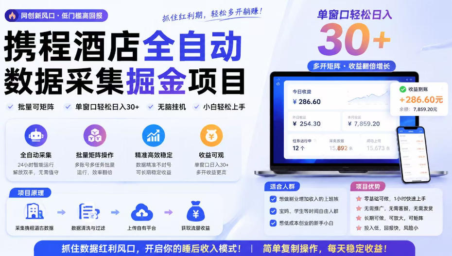 携程酒店全自动采集项目,全程自动浏览,可批量矩阵放大,单机日收300+【揭秘】-AI学习资源网
