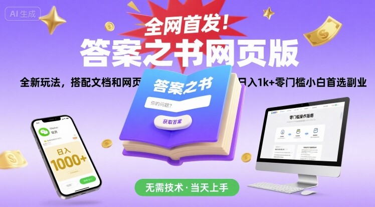 全网首发！答案之书网页版，全新玩法，搭配文档和网页，日入1k+零门槛小白首选副业【揭秘】-AI学习资源网
