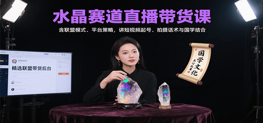 水晶赛道直播带货课：含联盟模式、平台策略，讲短视频起号、拍摄话术与国学结合-AI学习资源网