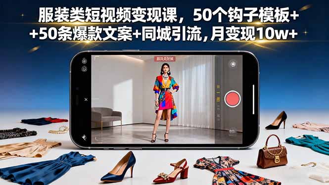 服装类短视频变现课，50个钩子模板+50条爆款文案+同城引流，月变现10w+-AI学习资源网