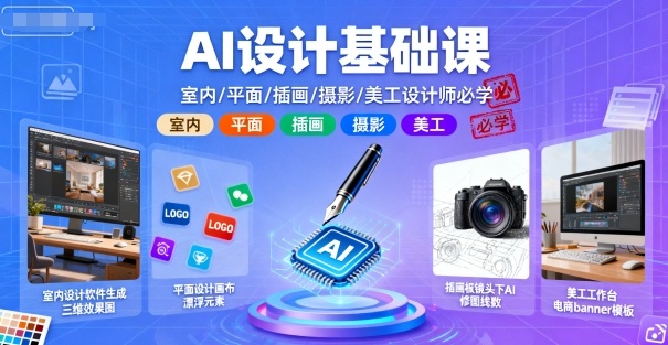 AI设计基础课，室内、平面、插画、摄影、美工设计师必学的-AI学习资源网
