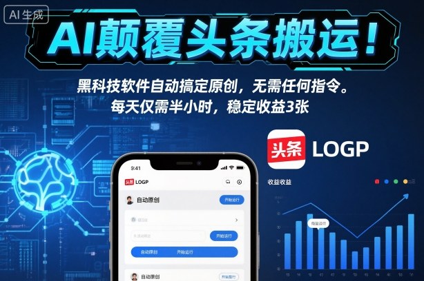 AI颠覆头条搬运!黑科技软件自动搞定原创,无需任何指令。每天仅需半小时,稳定收益3张【揭秘】-AI学习资源网