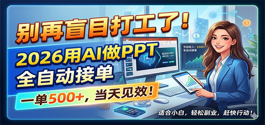 别再盲目打工了！2026用AI做PPT全自动接单，一单5张+，当天见效！-AI学习资源网