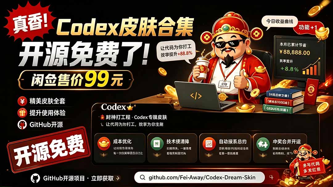 闲鱼售卖99元的Codex皮肤包,GitHub 免费开源了!让你的codex变成精美界面 Codex Dream Skin-AI学习资源网