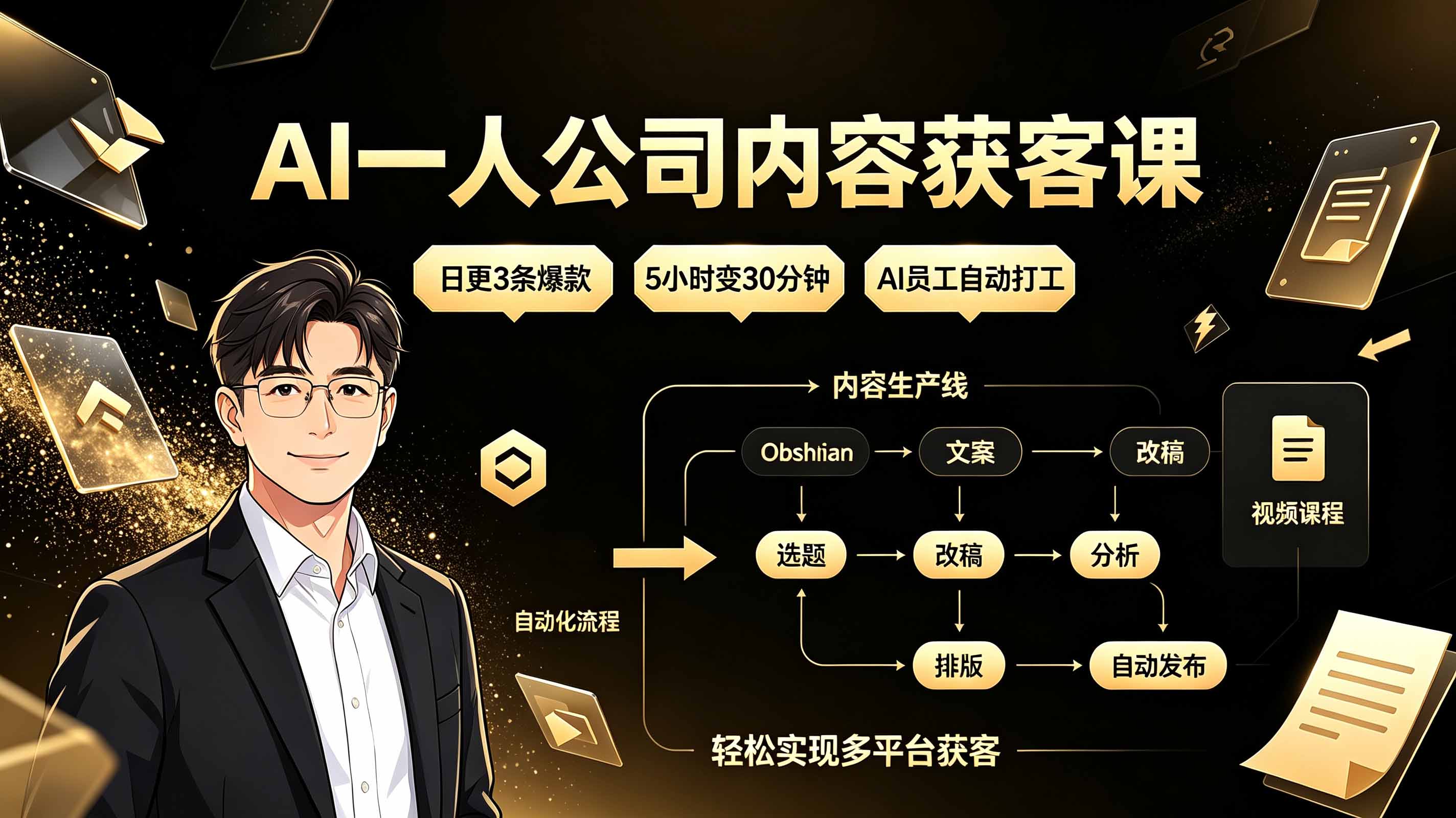 AI一人公司内容获客课:日更3条爆款×5小时变30分钟×AI员工自动打工,轻松实现多平台获客-AI学习资源网