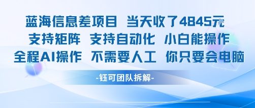 蓝海信息差项目当天收米1k+ 支持矩阵支持自动化小白能操作全程AI操作不需要人工你只要会电脑-AI学习资源网