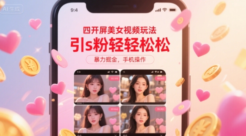 四开屏美女视频玩法，引s粉轻轻松松，暴力掘金，手机操作【揭秘】-AI学习资源网