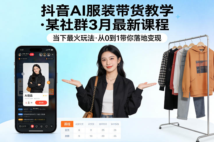 抖音AI服装带货教学，某社群3月最新课程，当下最火玩法，从0到1带你落地变现-AI学习资源网