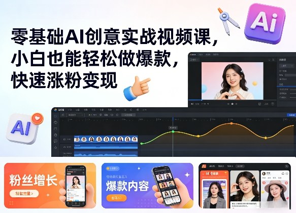 零基础AI创意实战视频课，小白也能轻松做爆款，快速涨粉变现-AI学习资源网