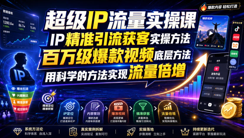 超级IP流量实操课,IP精准引流获客实操方法,百万级爆款视频底层方法,用科学的方法实现流量倍增-AI学习资源网