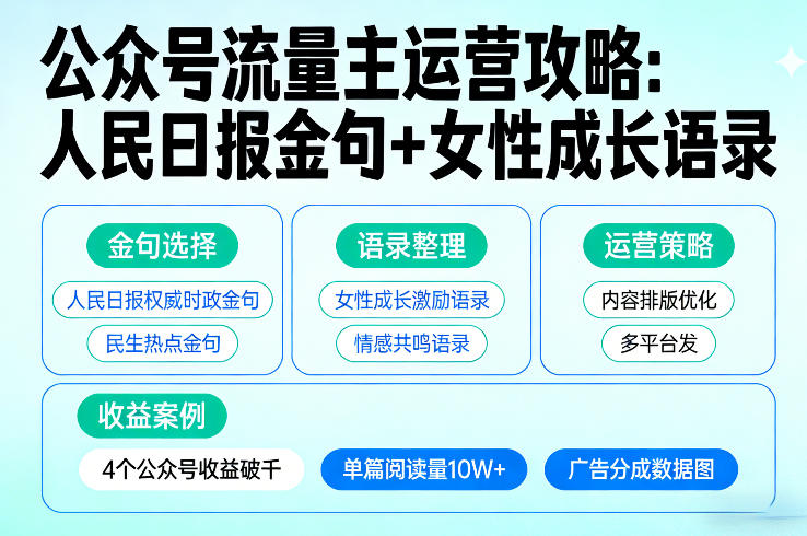 利用人民日报金句+女性成长语录做公众号流量主，4个公众号收益破千-AI学习资源网