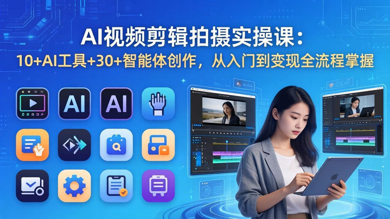 AI 视频剪辑拍摄实操课：10+AI工具+30+智能体创作，从入门到变现全流程掌握-AI学习资源网