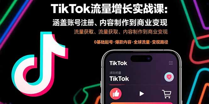 TikTok流量增长实战课：涵盖账号注册、流量获取、内容制作到商业变现-AI学习资源网