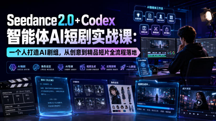 Seedance2.0+Codex智能体AI短剧实战课：一个人打造AI剧组，从创意到精品短片全流程-AI学习资源网