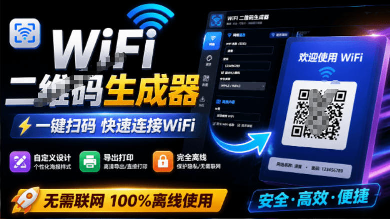 完全离线使用！WiFi二维码生成器，一键扫码快速连接WiFi，支持自定义风格导出WiFi二维码生成器-AI学习资源网