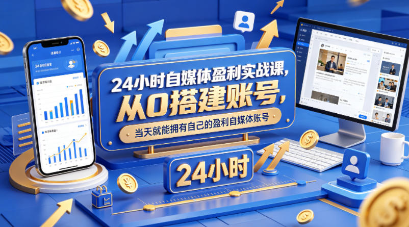 24小时自媒体盈利实战课，从0搭建账号，当天就能拥有自己的盈利自媒体账号-AI学习资源网