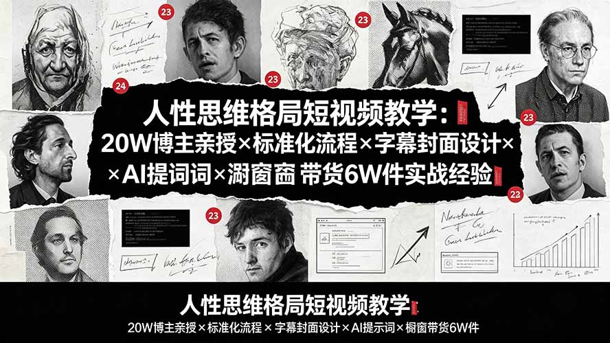 人性思维格局短视频教学:20W博主亲授×标准化流程×字幕封面设计×AI提示词×橱窗带货6W件实战经验-AI学习资源网