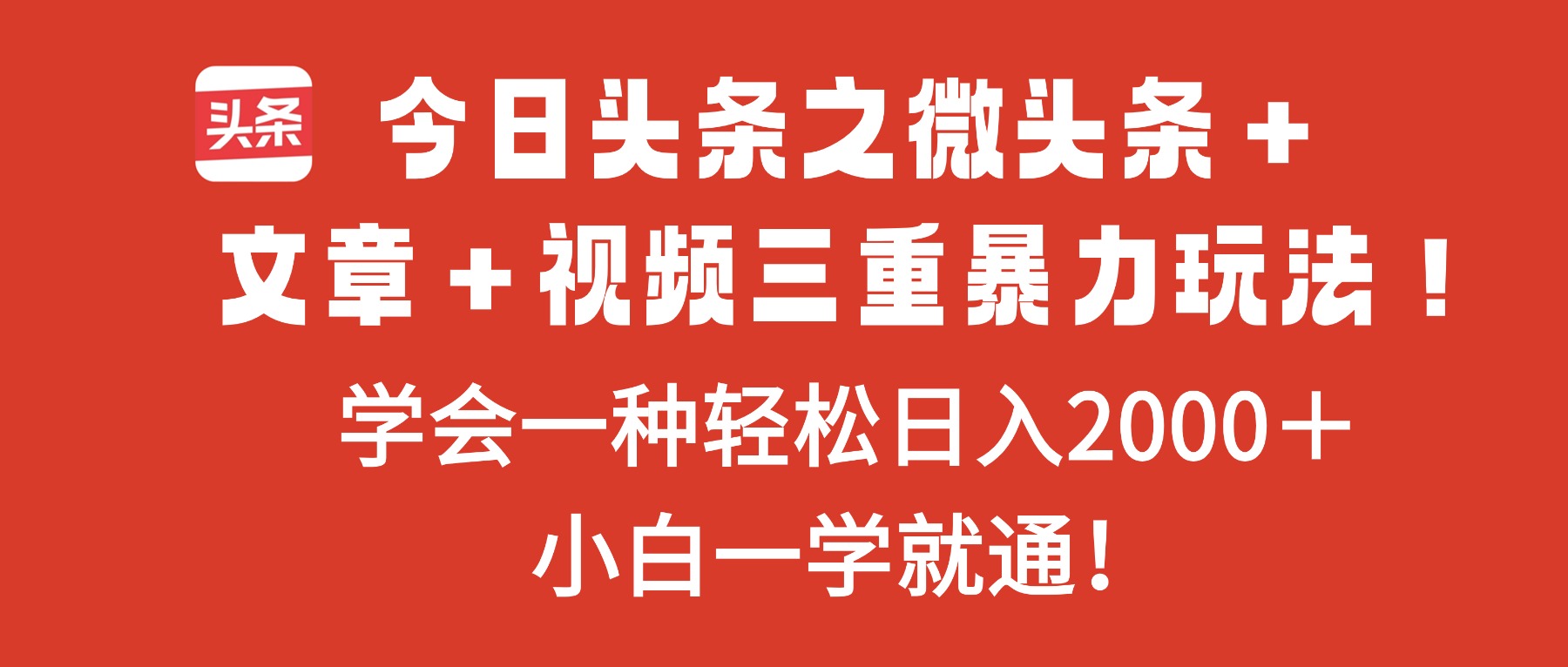 今日头条之微头条＋文章＋视频三重暴力玩法，学会一种轻松日入2000＋，…-AI学习资源网