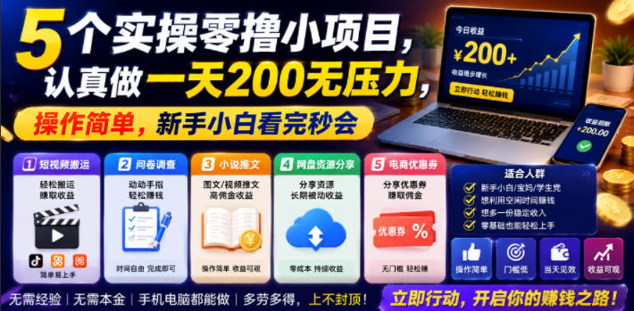 5个实操零撸小项目，认真做一天200无压力，操作简单，新手小白看完秒会【揭秘】-AI学习资源网