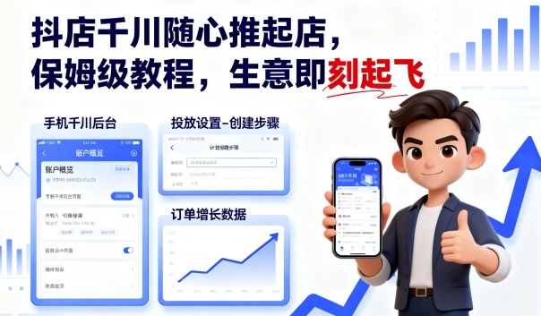 抖店千川随心推起店，保姆级教程，生意即刻起飞-AI学习资源网