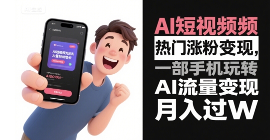 AI短视频热门涨粉变现，一部手机玩转AI流量变现，月入过W-AI学习资源网