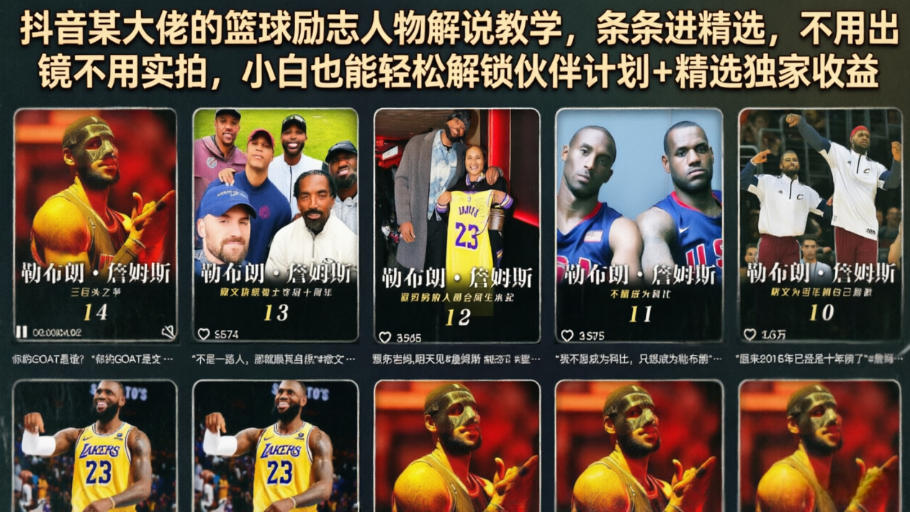 抖音某大佬的篮球励志人物解说教学，条条进精选，不用出镜不用实拍，小白也能轻松解锁伙伴计划+精选独家收益-AI学习资源网