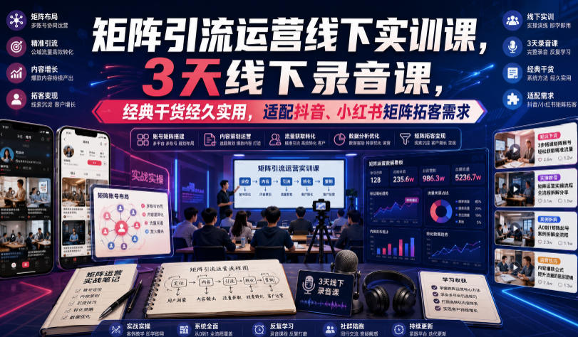 嗨推矩阵引流运营线下实训课，3天线下录音课，经典干货经久实用，适配抖音、小红书矩阵拓客需求-AI学习资源网