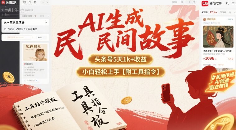 AI生成民间故事，头条号5天1k+，小白轻松上手【附工具指令】-AI学习资源网