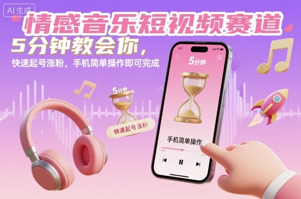 情感音乐短视频赛道,5分钟教会你,快速起号涨粉,手机简单操作即可完成-AI学习资源网
