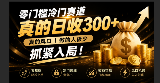 零成本冷门赛道，真的日300+真风口，做得人极少！赶紧入局，超级简单！-AI学习资源网
