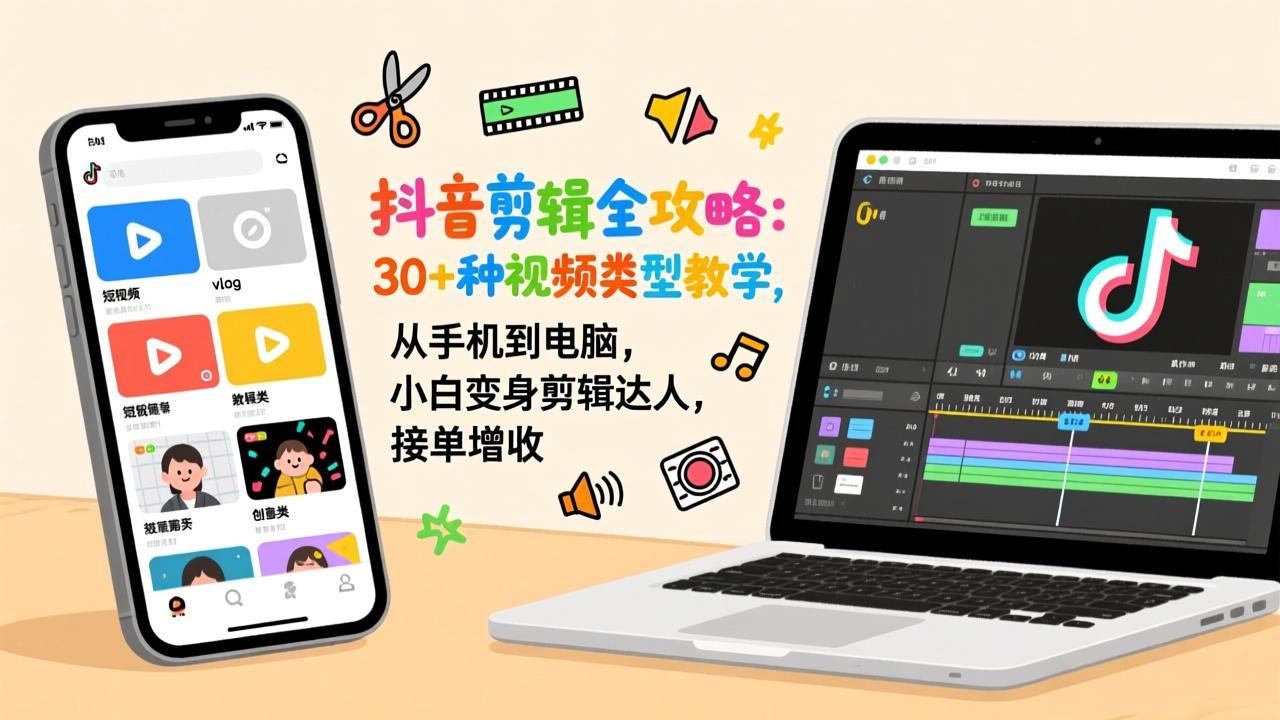 抖音剪辑全攻略：30+种视频类型教学，从手机到电脑，小白变身剪辑达人，接单增收-AI学习资源网