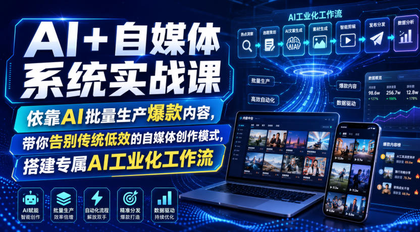 AI+自媒体系统实战课,依靠AI批量生产爆款内容,带你告别传统低效的自媒体创作模式,搭建专属AI工业化工作流-AI学习资源网