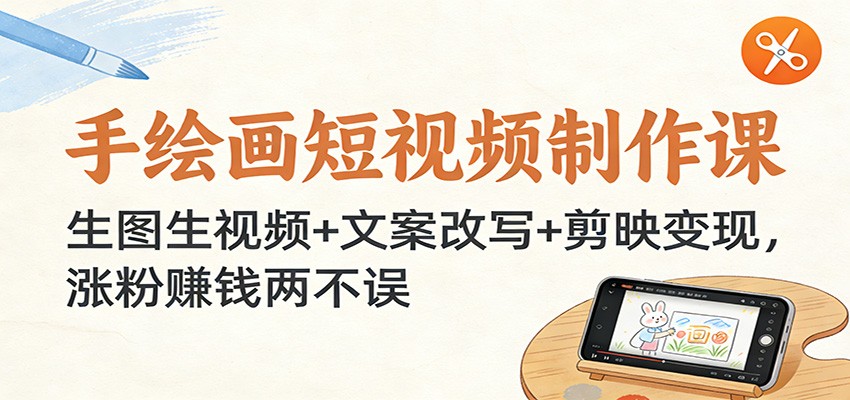 手绘画短视频制作课:生图生视频+文案改写+剪映变现,涨粉赚钱两不误-AI学习资源网