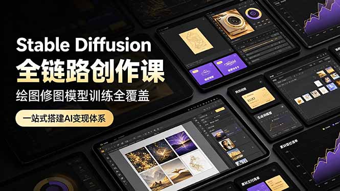 Stable Diffusion全链路创作课，绘图修图模型训练全覆盖，一站式搭建AI变现体系-AI学习资源网