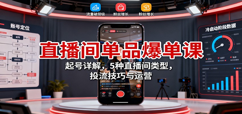 直播间单品爆单课:起号详解,5种直播间类型,投流技巧与运营-AI学习资源网