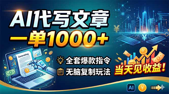 AI代写文章，一单1000+，全套爆款指令+无脑复制玩法，当天见收益！-AI学习资源网