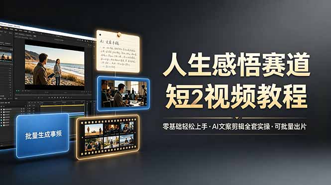 人生感悟赛道短视频教程，零基础轻松上手，AI文案剪辑全套实操可批量出片-AI学习资源网