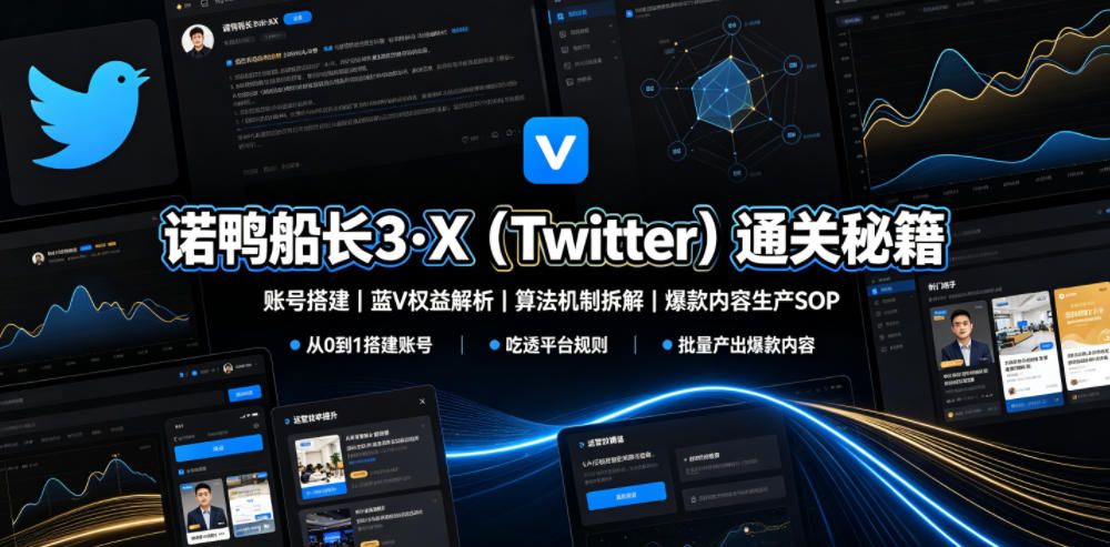 诺鸭船长3·X(Twitter)通关秘籍，涵盖账号搭建、蓝V权益解析、算法机制拆解及爆款内容生产SOP-AI学习资源网