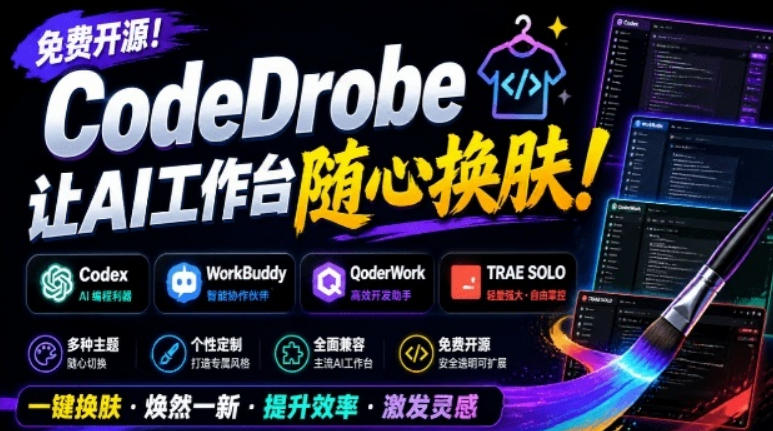 免费开源的CodeDrobe，让AI工作台随心换肤，支持Codex、WorkBuddy等，免费且本地运行！-AI学习资源网