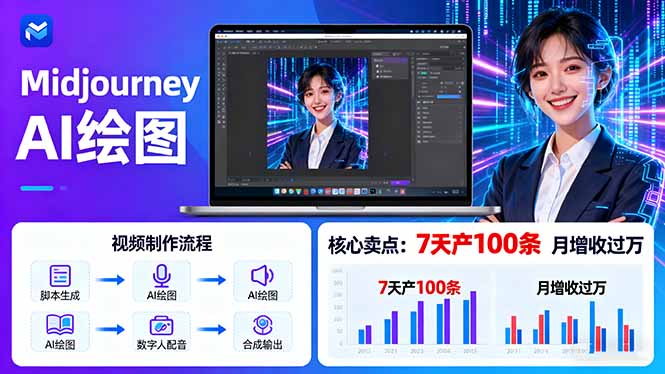 AI绘图照片开口说话视频制作：Midjourney+数字人，7天产100条月增收过万-AI学习资源网